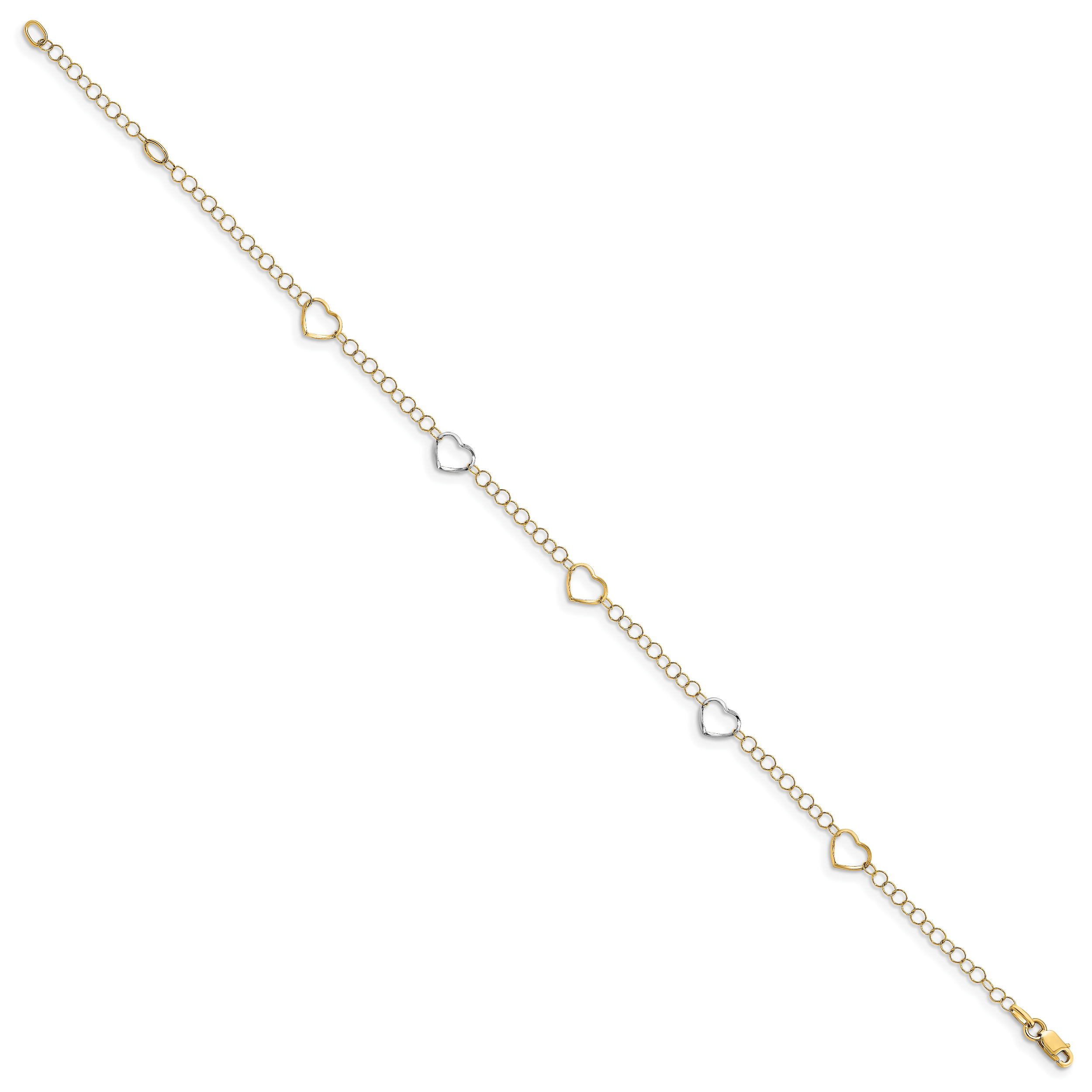 14K Two-tone Polished Heart with 1in ext. Anklet