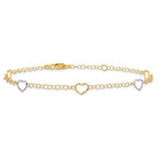 14K Two-tone Polished Heart with 1in ext. Anklet