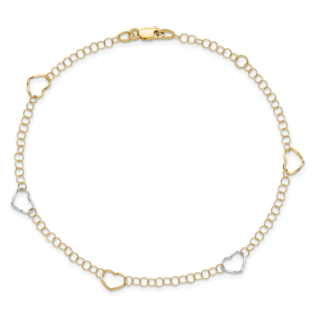 14K Two-tone Polished Heart with 1in ext. Anklet