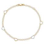 14K Two-tone Polished Heart with 1in ext. Anklet