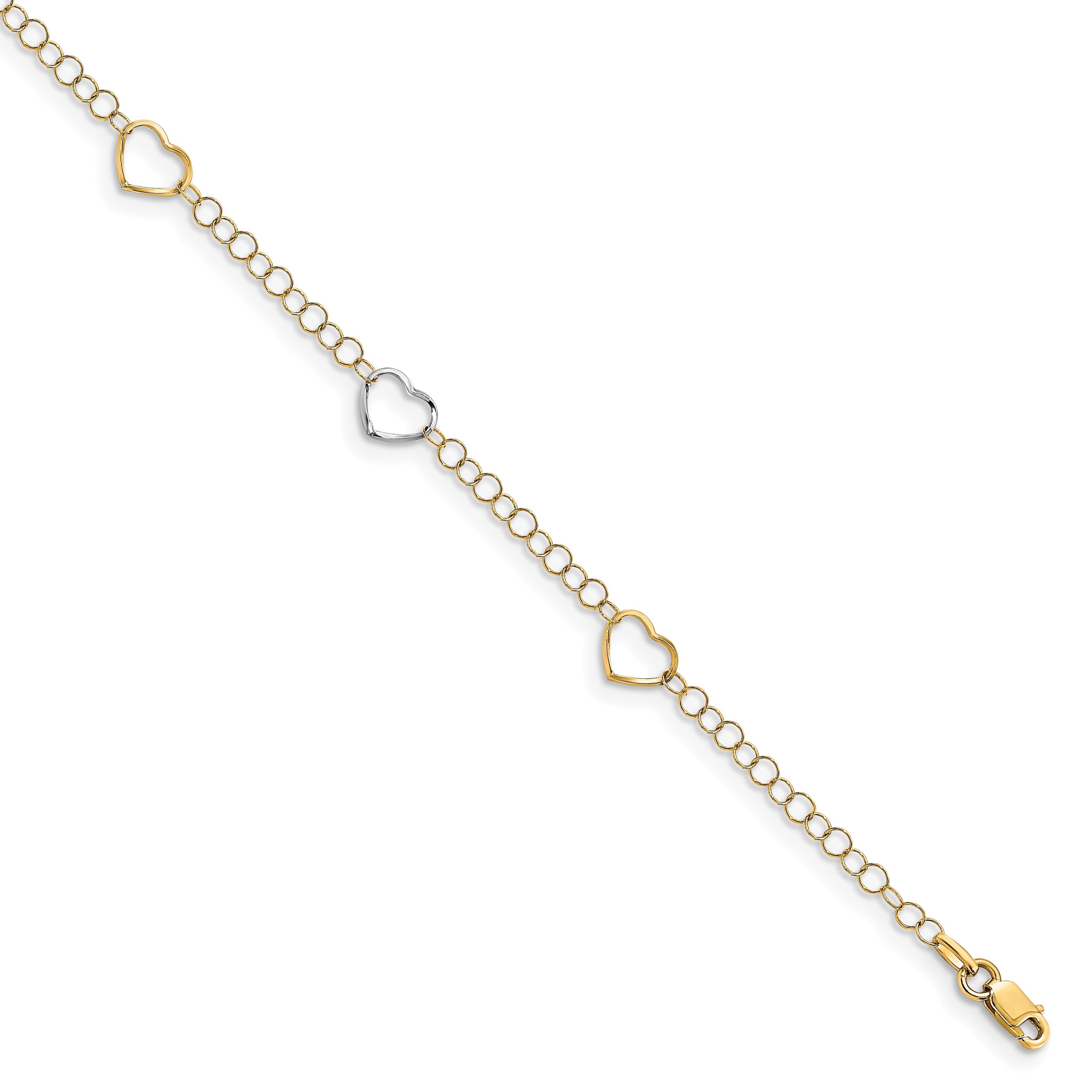 14K Two-tone Polished Heart with 1in ext. Anklet Main image