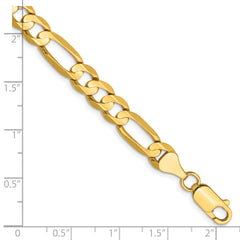 14K 7 inch 6.75mm Concave Open Figaro with Lobster Clasp Bracelet - 7