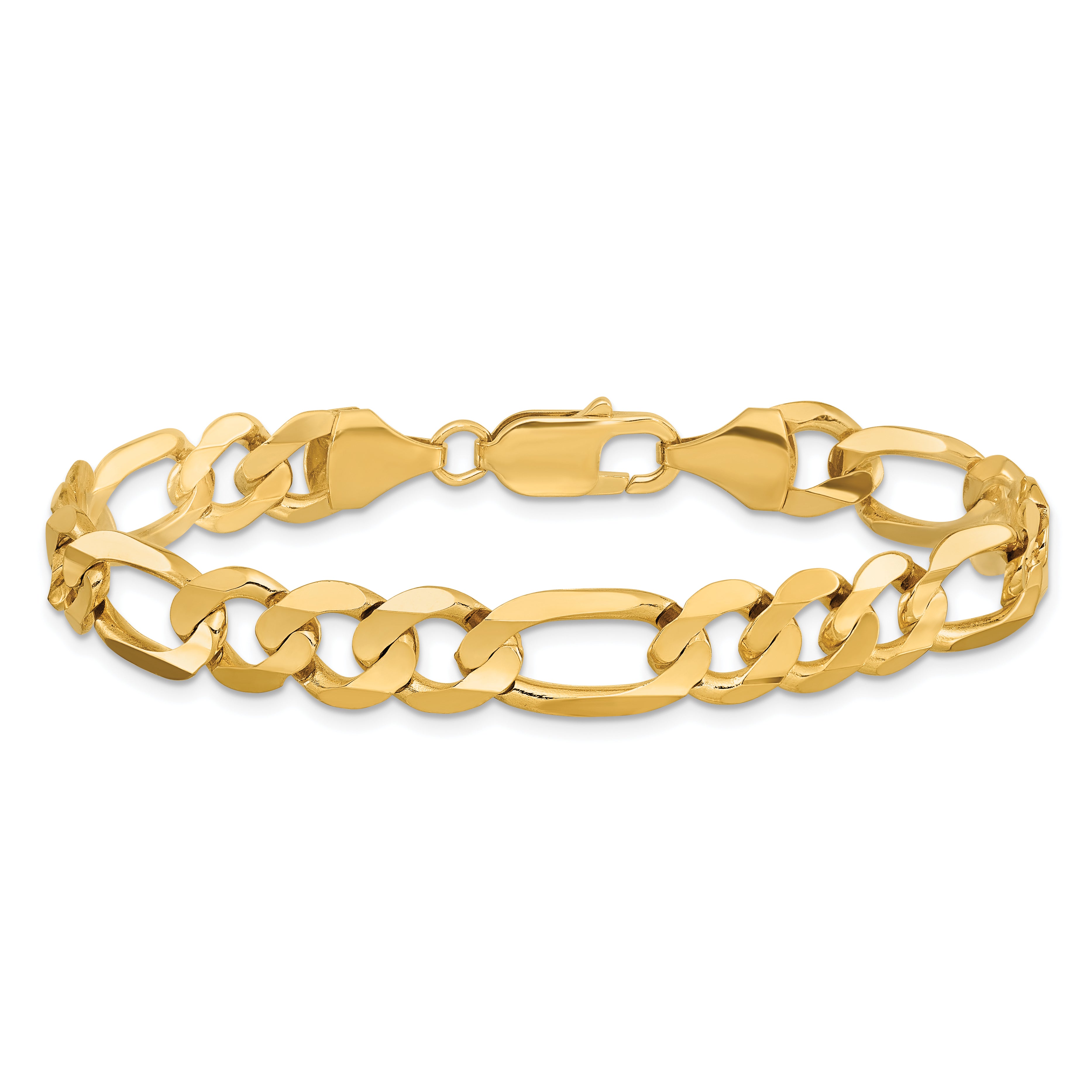 14K 8 inch 8.75mm Concave Open Figaro with Lobster Clasp Bracelet - 8