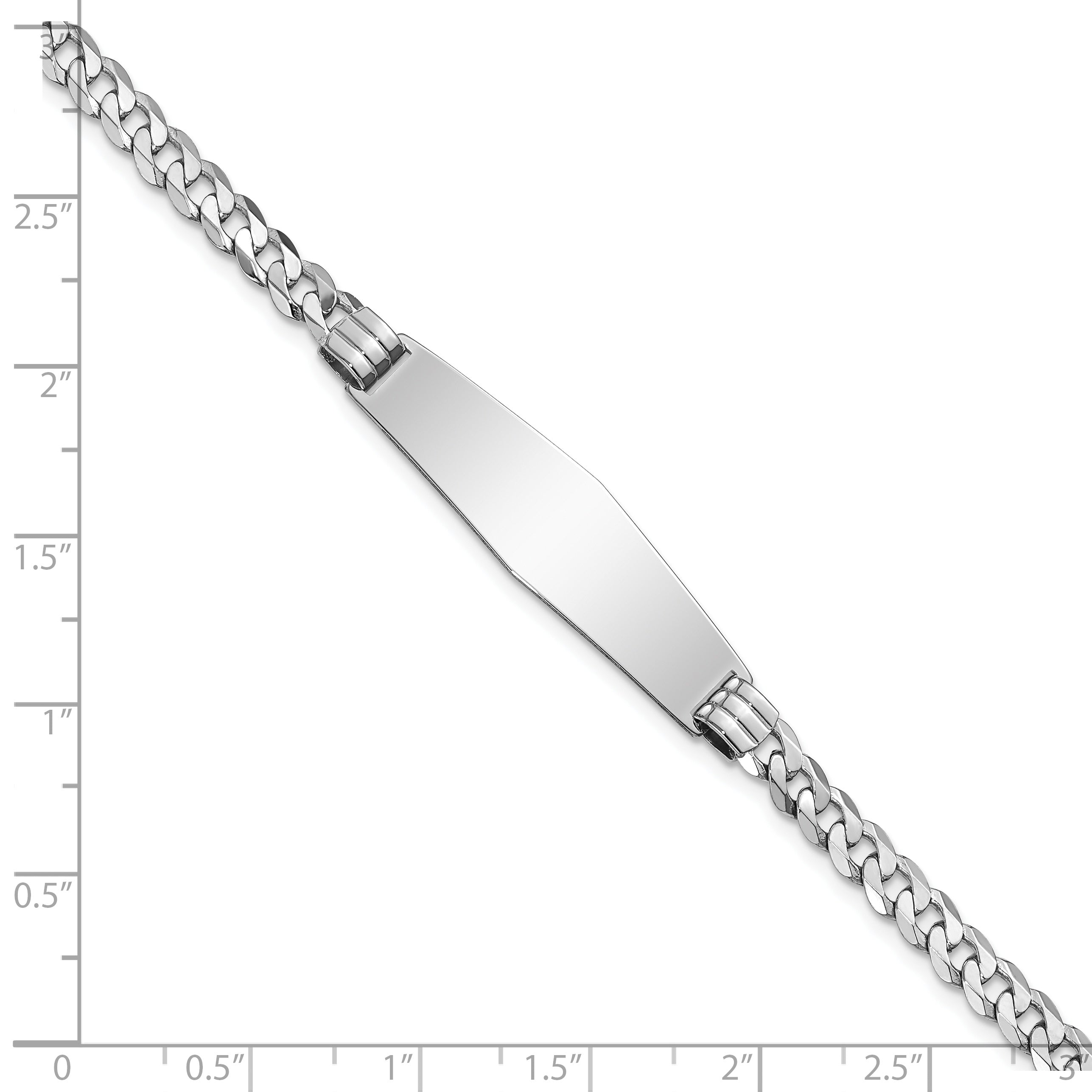 14k WG Flat Curb Link Soft Diamond Shape ID Bracelet