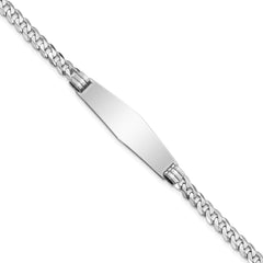 14k WG Flat Curb Link Soft Diamond Shape ID Bracelet