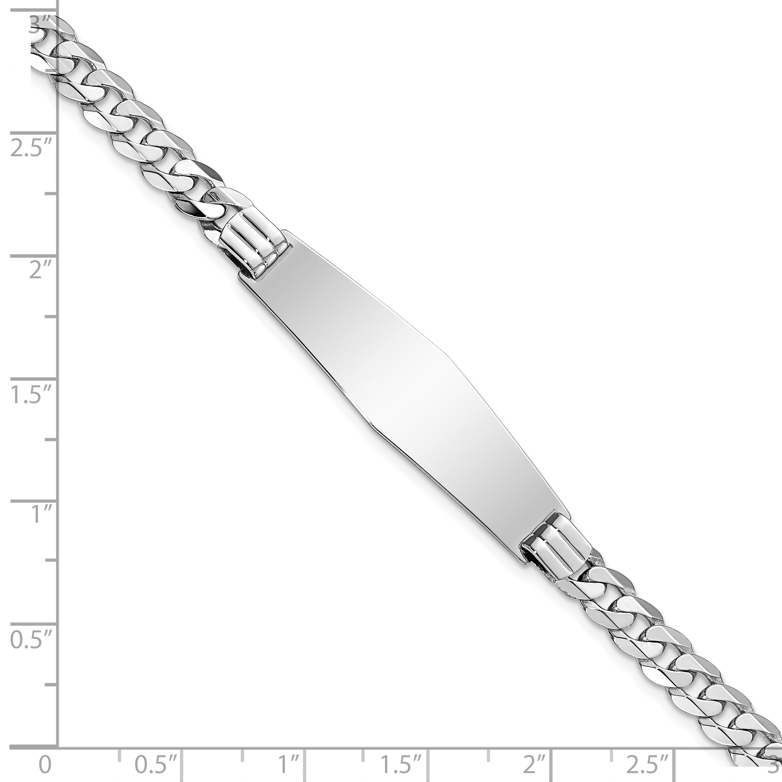 14k WG Flat Curb Link Soft Diamond Shape ID Bracelet