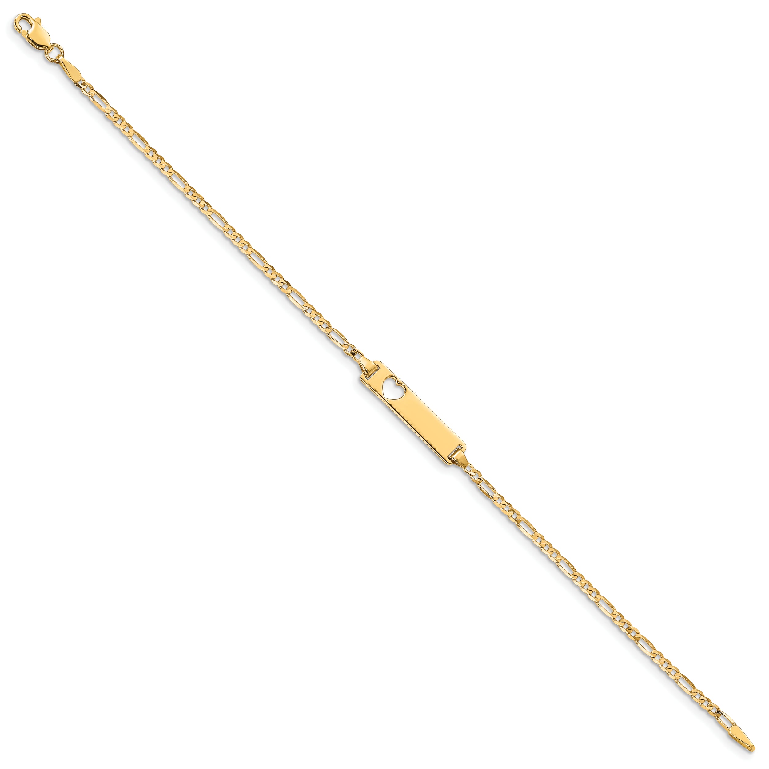 14k Cut-out Heart Figaro Link ID Bracelet