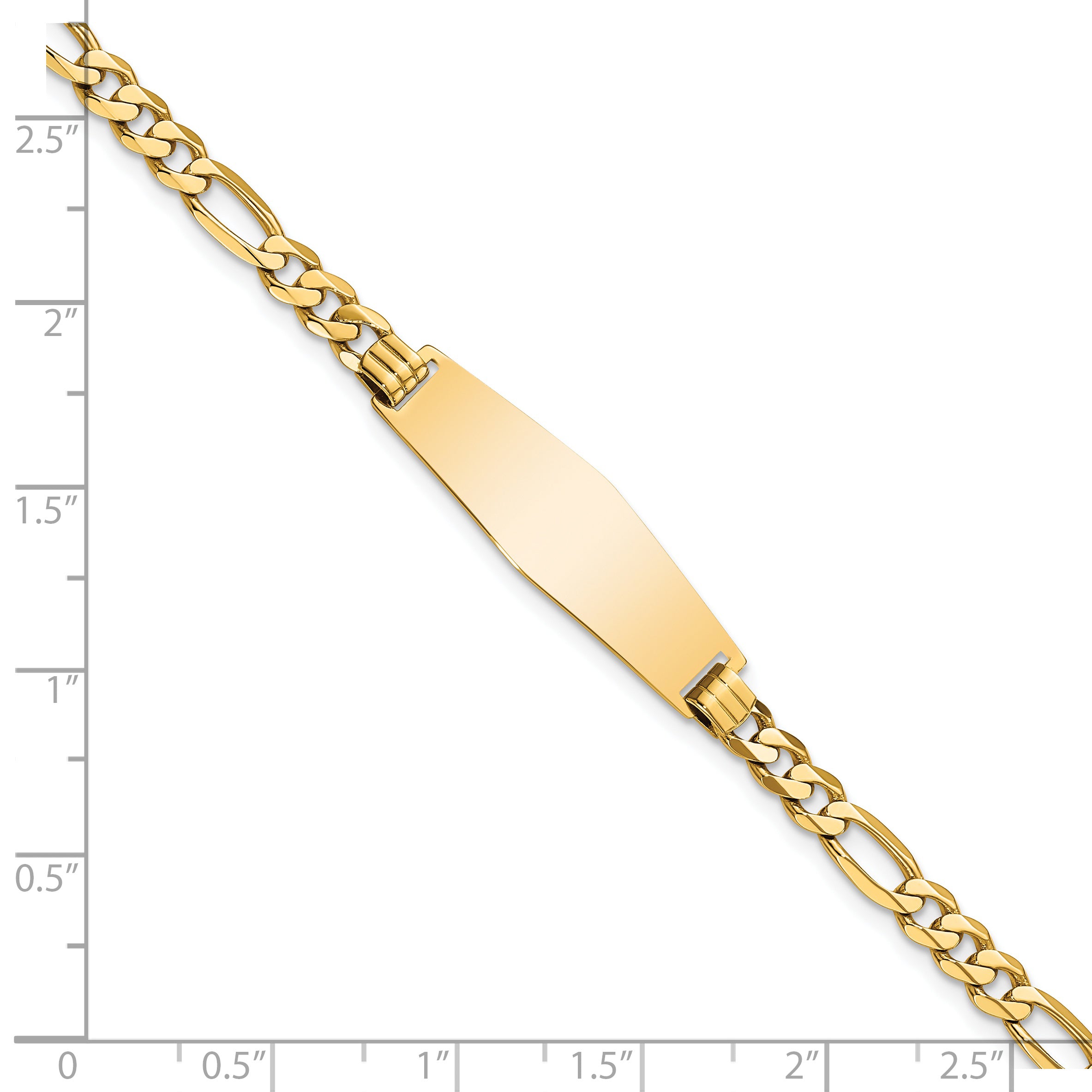 14k Soft Diamond Shape Flat Figaro Link ID Bracelet