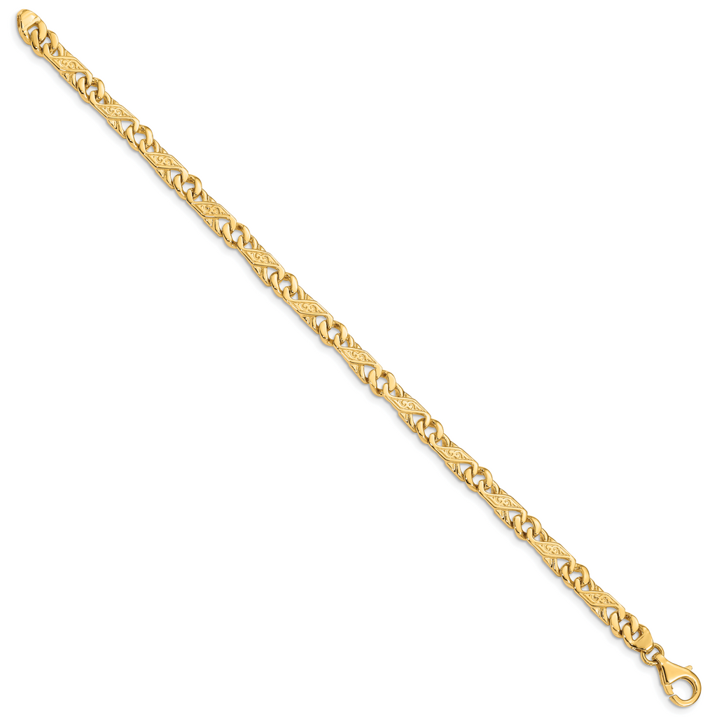 14K 7 inch 5.5mm Hand Polished Fancy Link with Fancy Lobster Clasp Bracelet