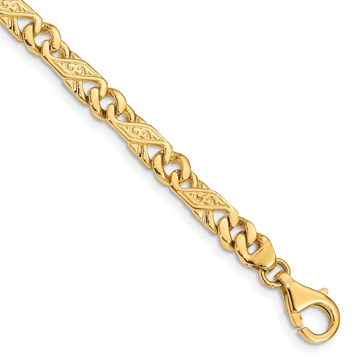 14K 7 inch 5.5mm Hand Polished Fancy Link with Fancy Lobster Clasp Bracelet