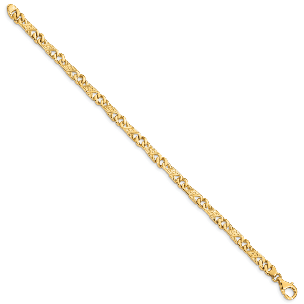 14K 8 inch 5.5mm Hand Polished Fancy Link with Fancy Lobster Clasp Bracelet
