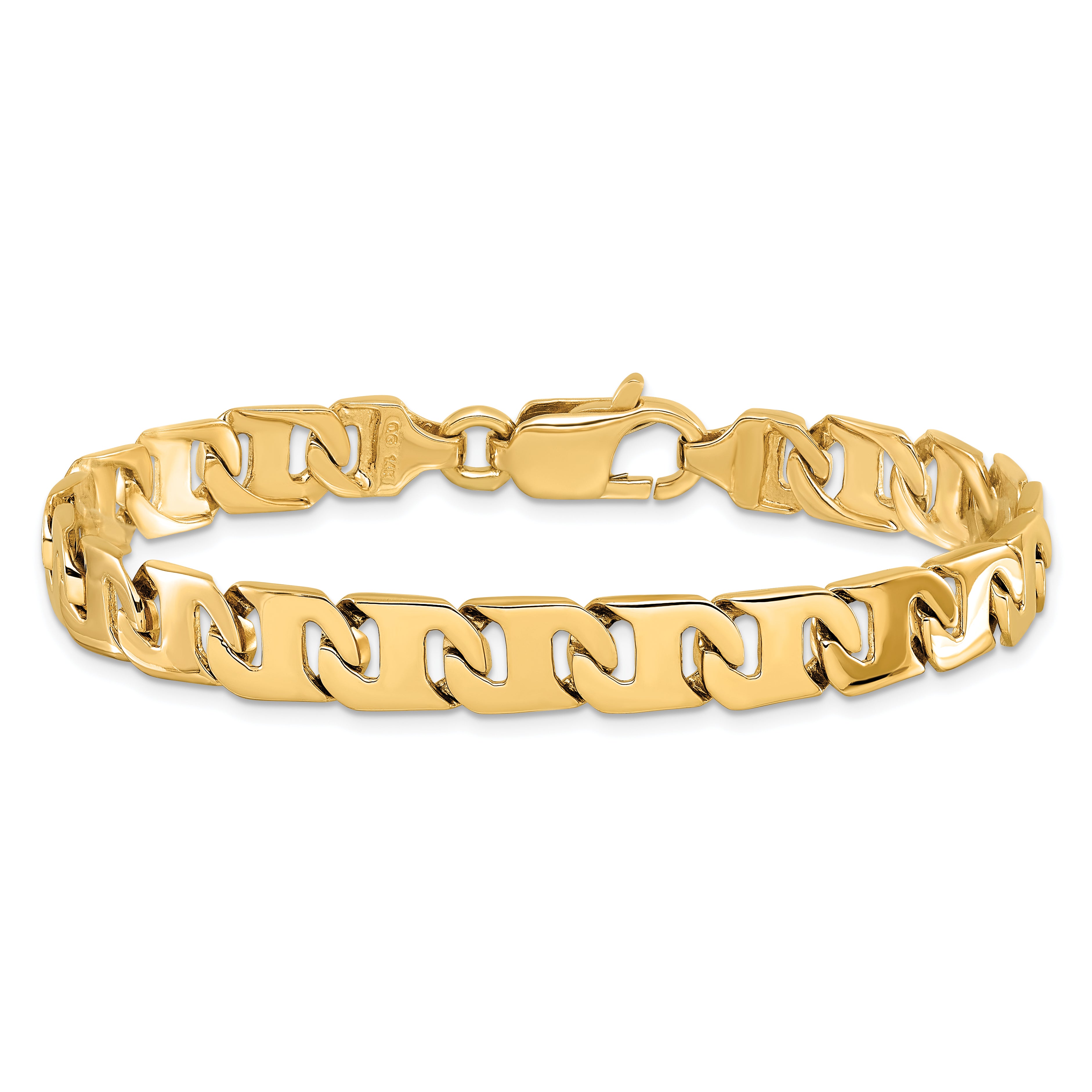 14K 8 inch 8.4mm Hand Polished Fancy Link with Fancy Lobster Clasp Bracelet