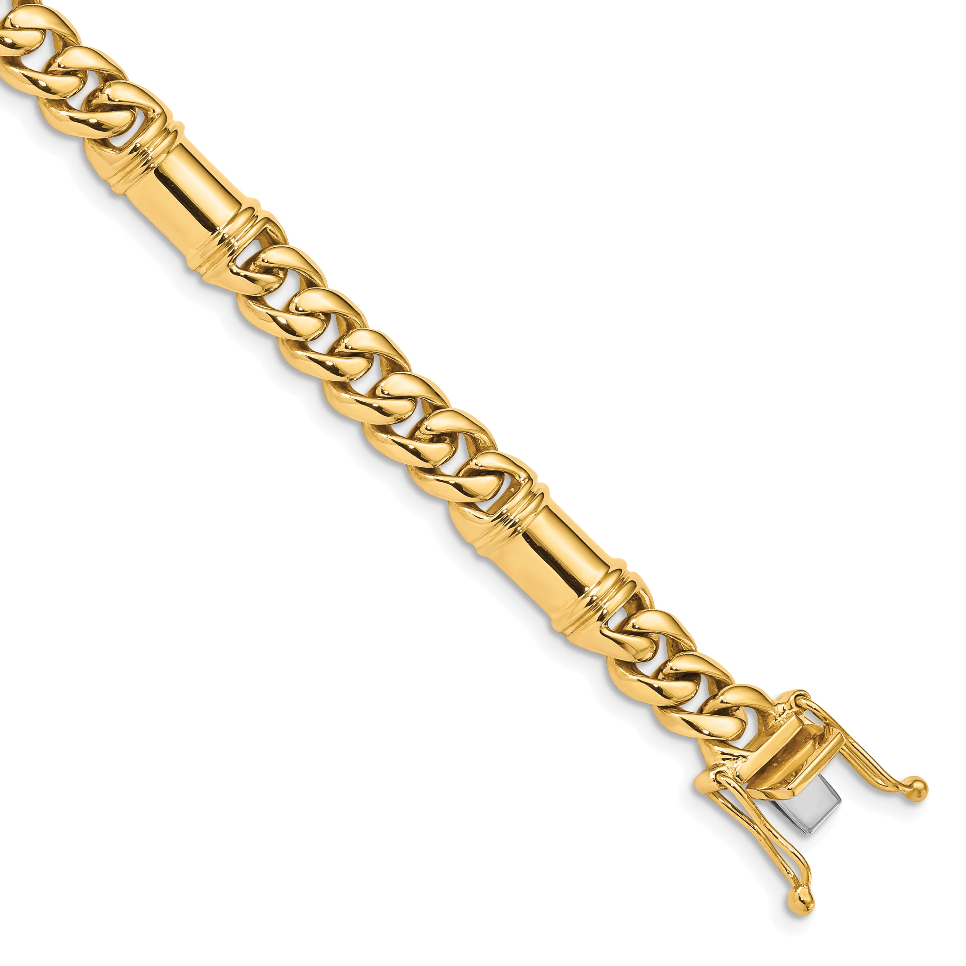 14K 24 inch 7.5mm Hand Polished Fancy Link with Box Catch Clasp Chain Main image