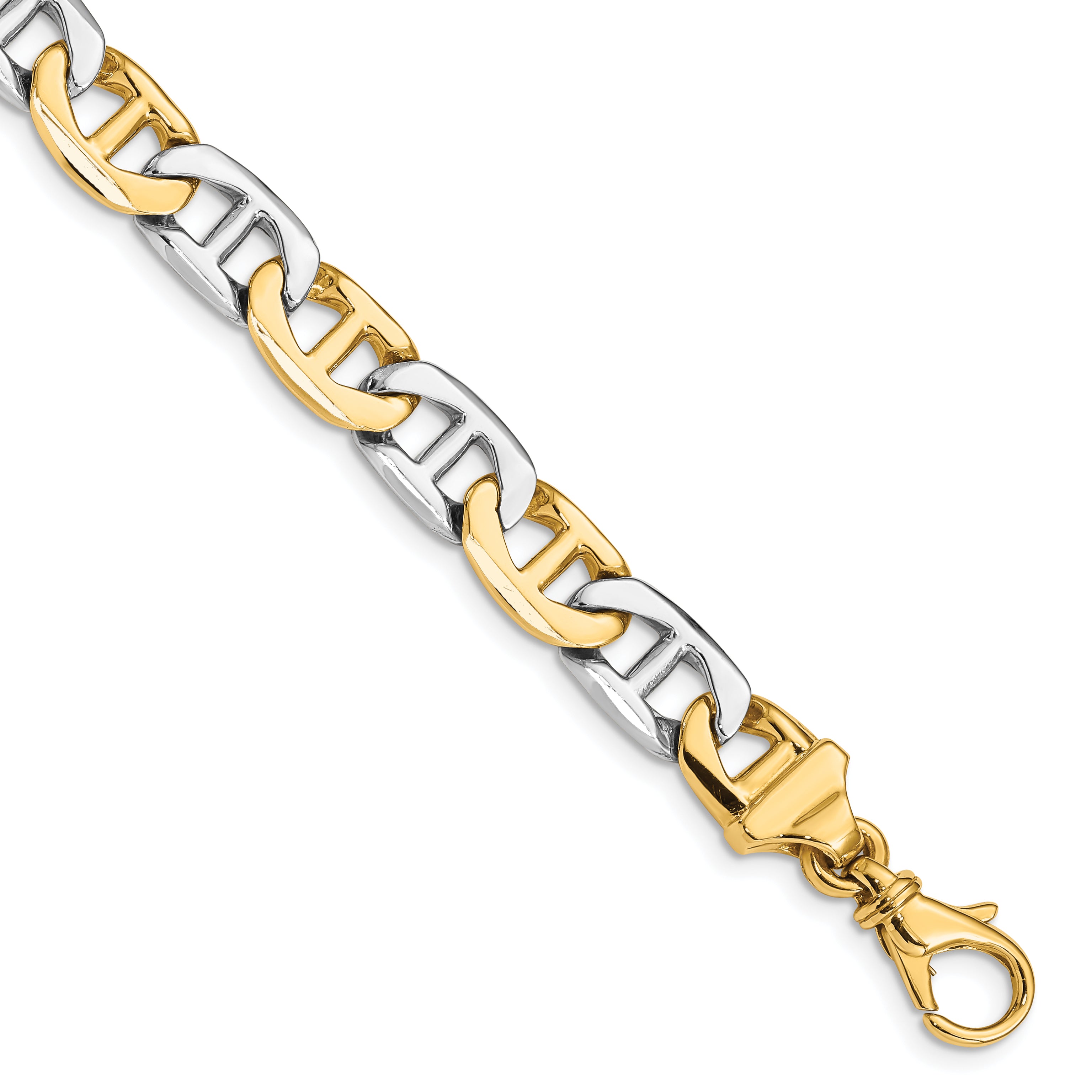 14K Two-tone 8 inch 8mm Hand Polished Fancy Flat Anchor Link with Fancy Lobster Clasp Bracelet Main image