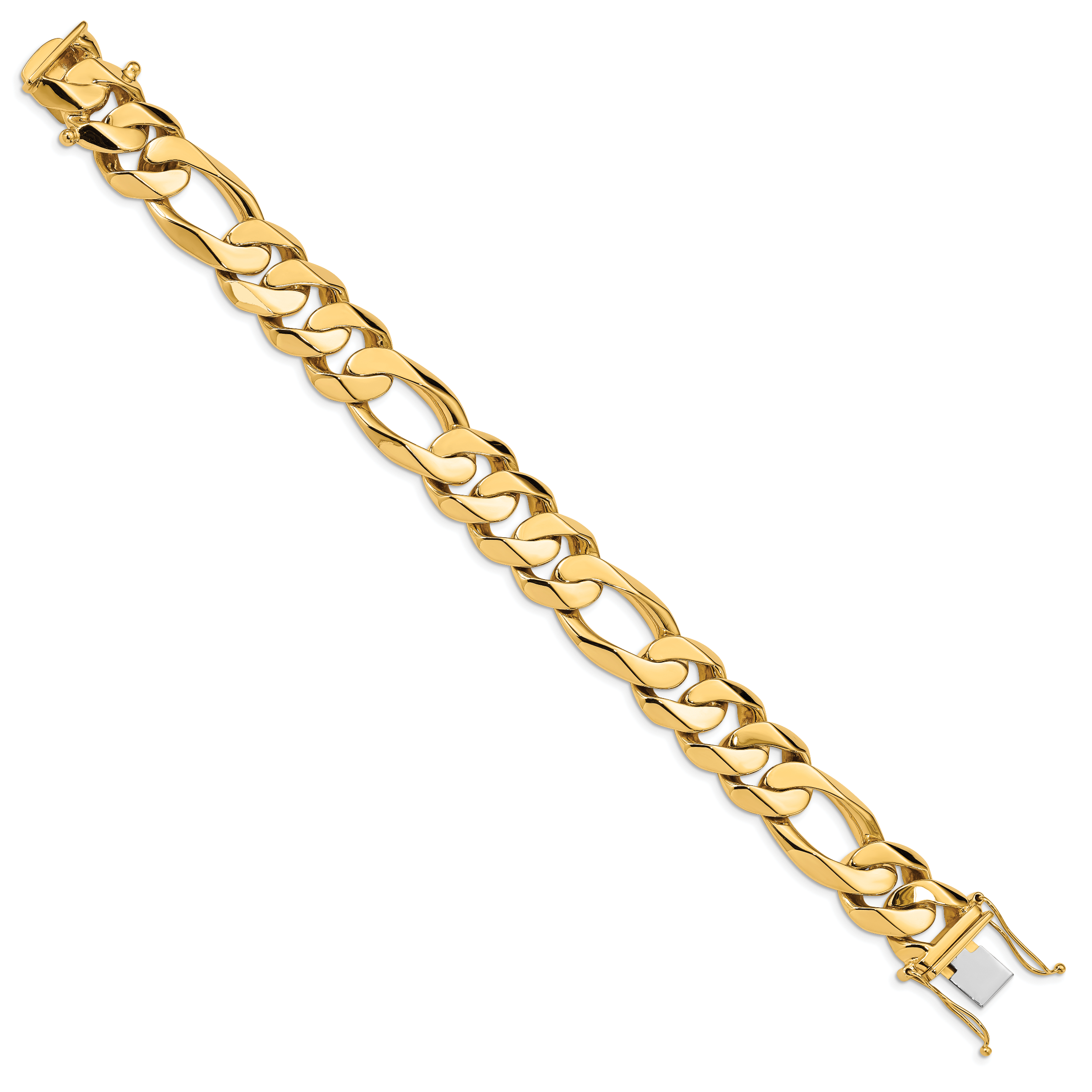 14K 8.25 inch 15.7mm Heavy Hand Polished Figaro Link with Box Catch Bracelet Secondary image