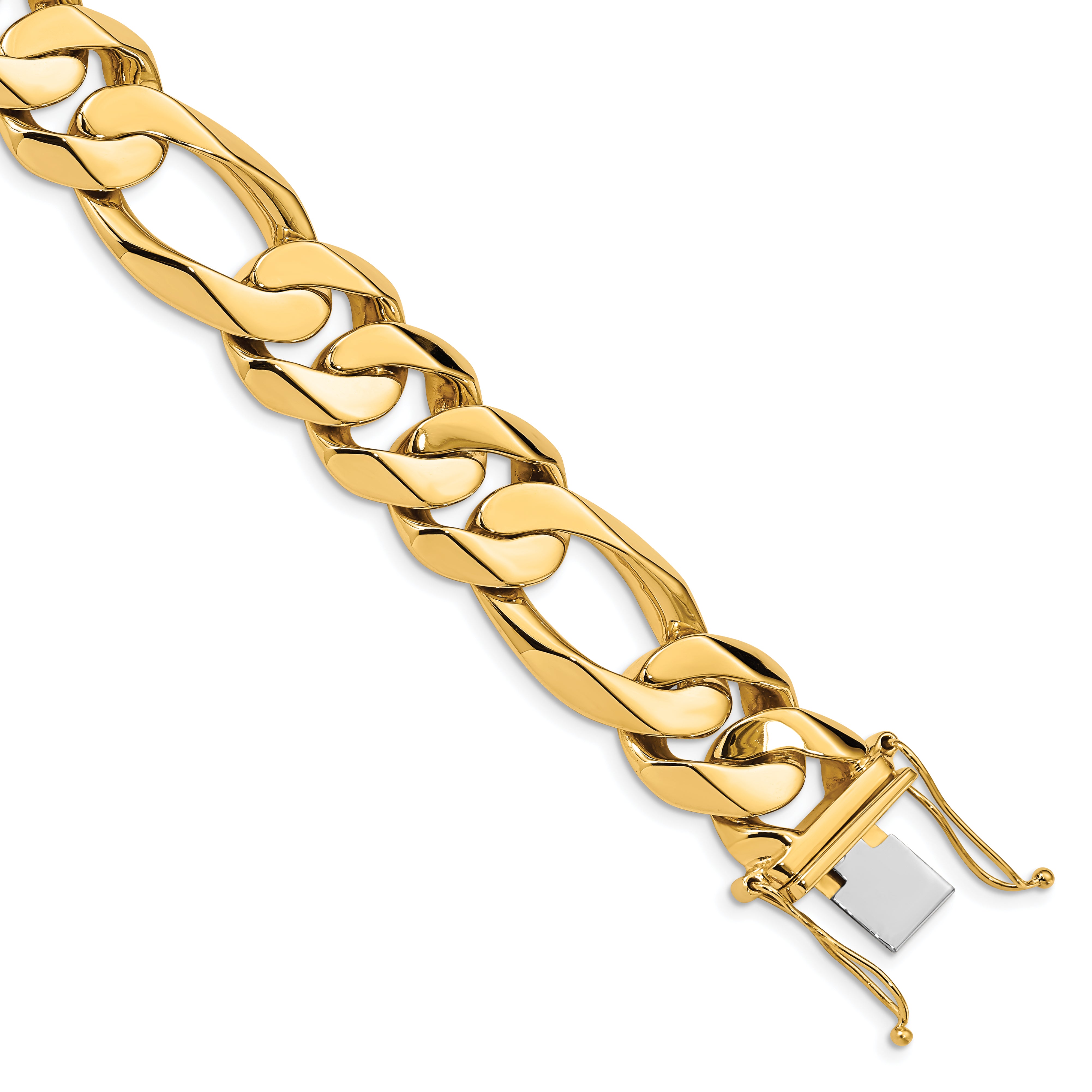 14K 8.25 inch 15.7mm Heavy Hand Polished Figaro Link with Box Catch Bracelet Main image