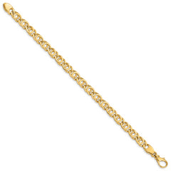 14K 7 inch 7mm Hand Polished Fancy Link with Fancy Lobster Clasp Bracelet