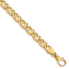 14K 8 inch 7mm Hand Polished Fancy Link with Fancy Lobster Clasp Bracelet