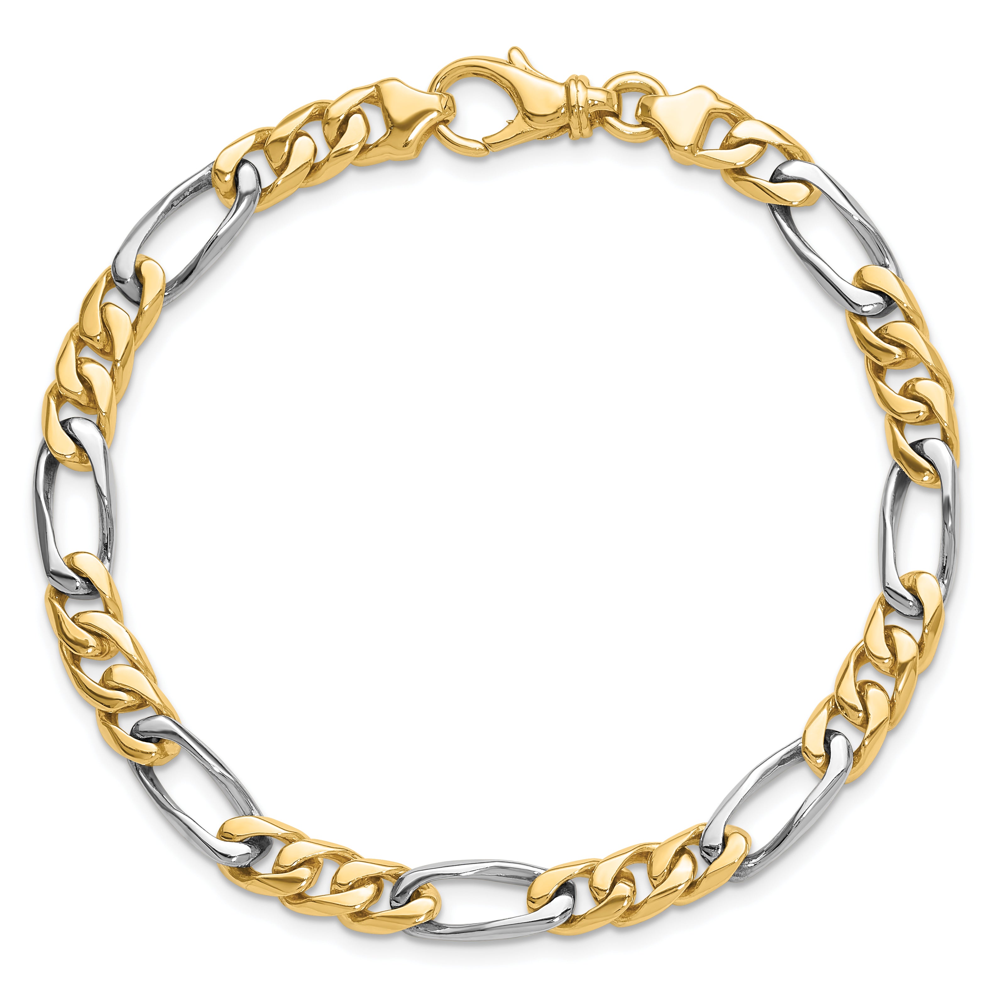 14K Two-tone 8 inch 6.1mm Hand Polished Fancy Link with Fancy Lobster Clasp Bracelet