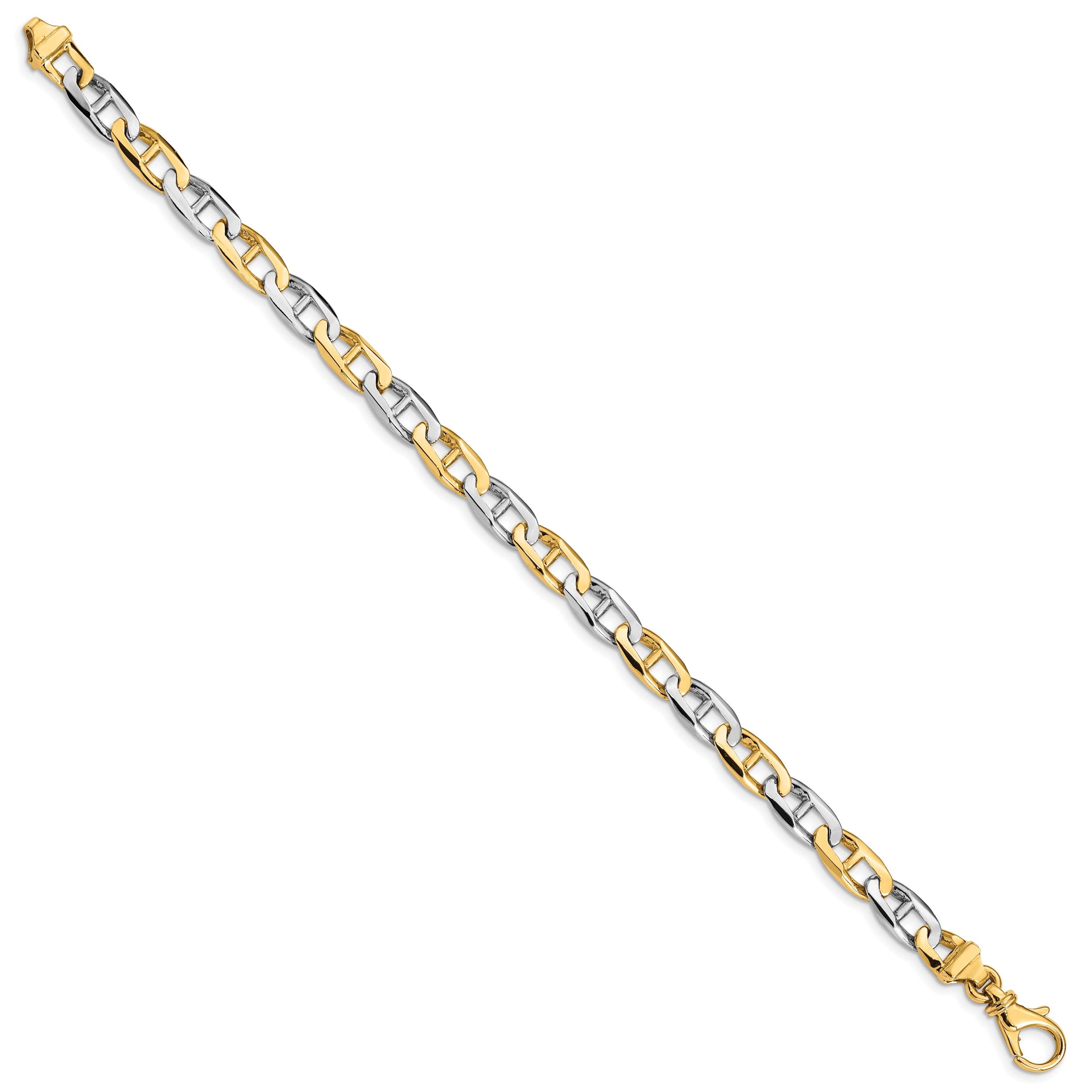 14K Two-tone 7.25 inch 6.6mm Hand Polished Fancy Flat Anchor Link with Fancy Lobster Clasp Bracelet