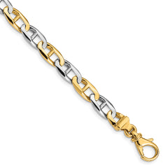 14K Two-tone 7.25 inch 6.6mm Hand Polished Fancy Flat Anchor Link with Fancy Lobster Clasp Bracelet