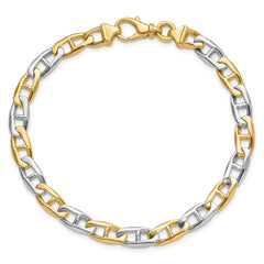 14K Two-tone 8.25 inch 6.6mm Hand Polished Fancy Flat Anchor Link with Fancy Lobster Clasp Bracelet