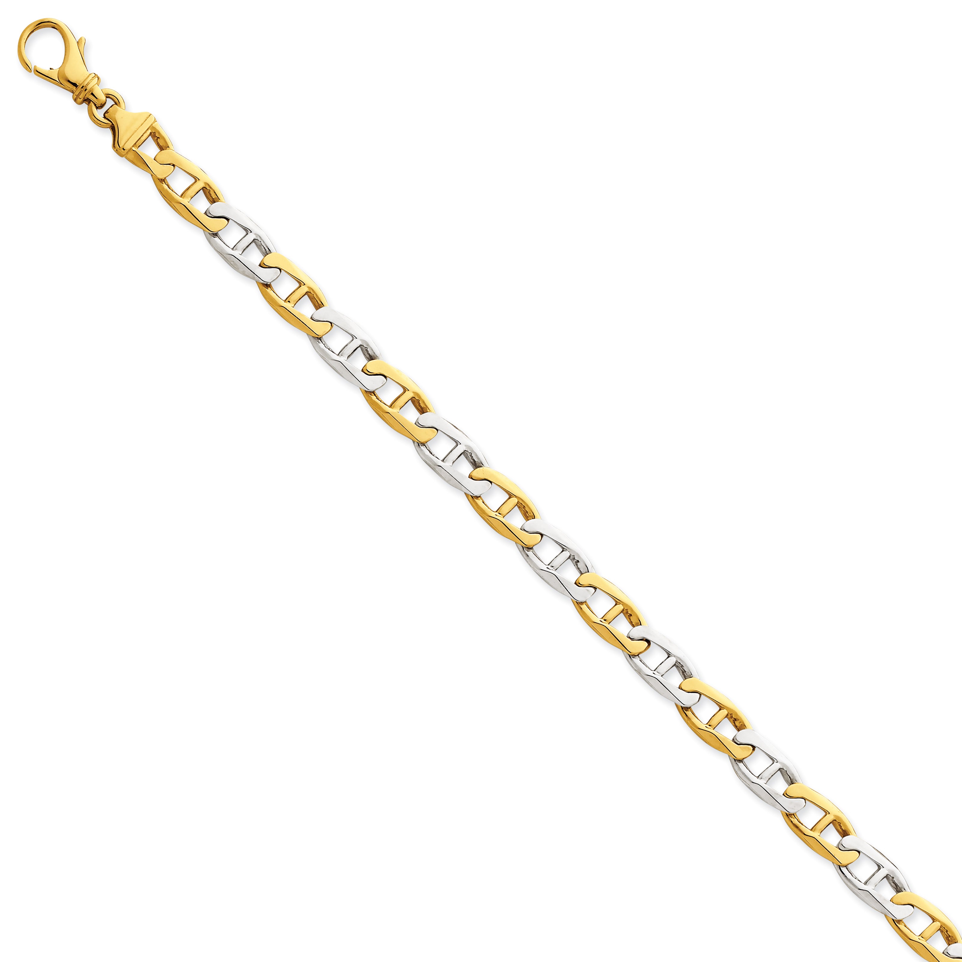 14K Two-tone 6.6mm Hand-polished Fancy Anchor Link Bracelet