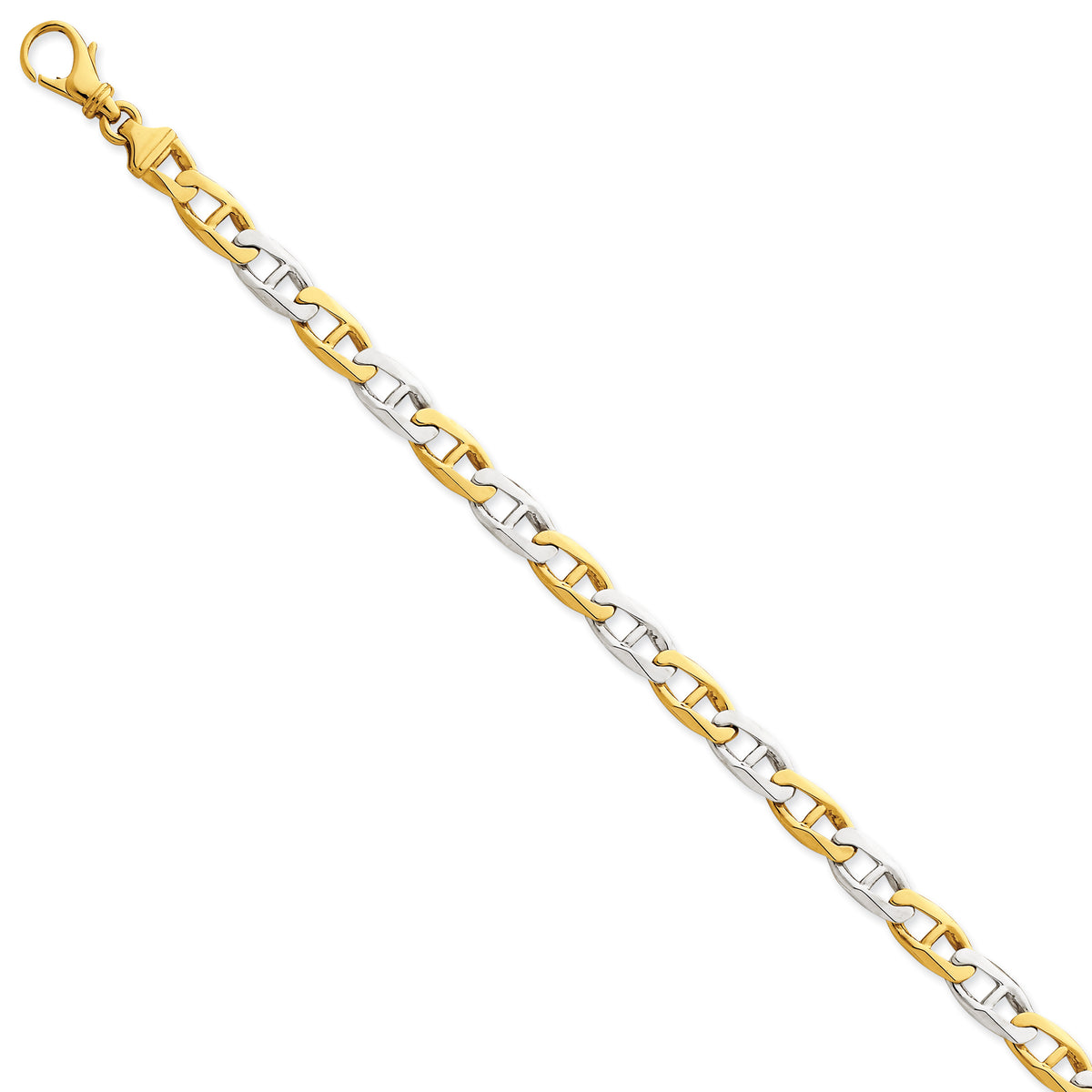 14K Two-tone 6.6mm Hand-polished Fancy Anchor Link Bracelet