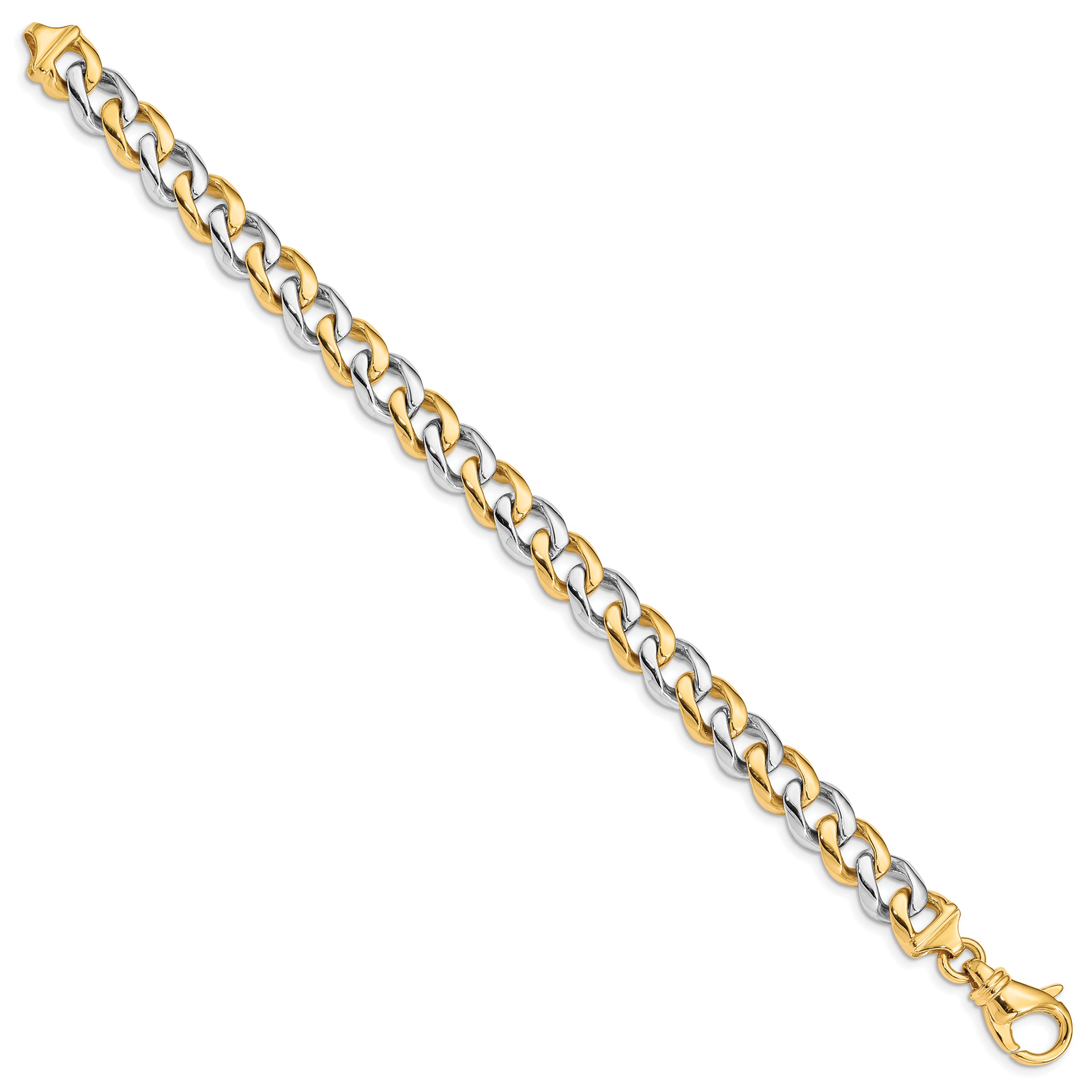 14K Two-tone 8 inch 9.3mm Hand Polished Fancy Link with Fancy Lobster Clasp Bracelet