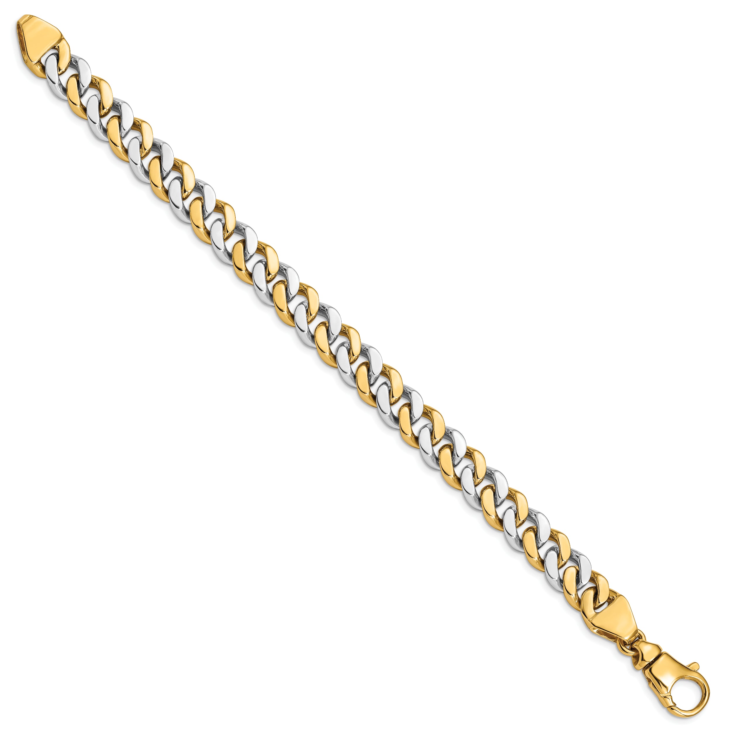 14K Two-tone 8.5 inch 10mm Hand Polished Fancy Link with Fancy Lobster Clasp Bracelet