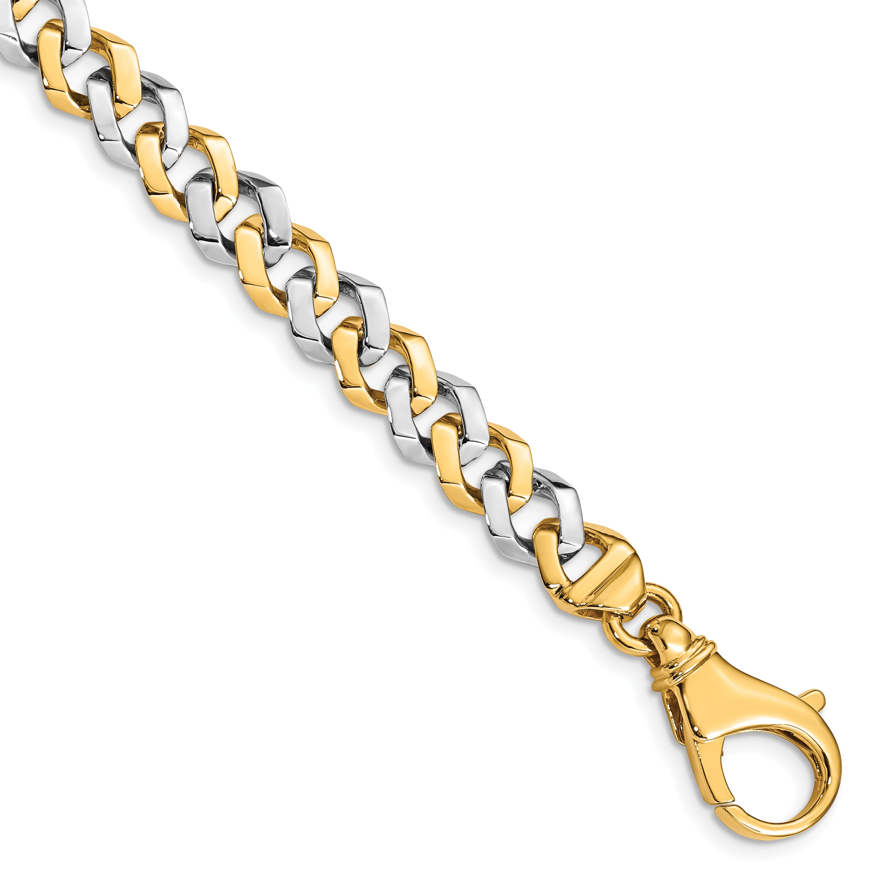 14K Two-tone 24 inch 8mm Hand Polished Fancy Link with Fancy Lobster Clasp Chain