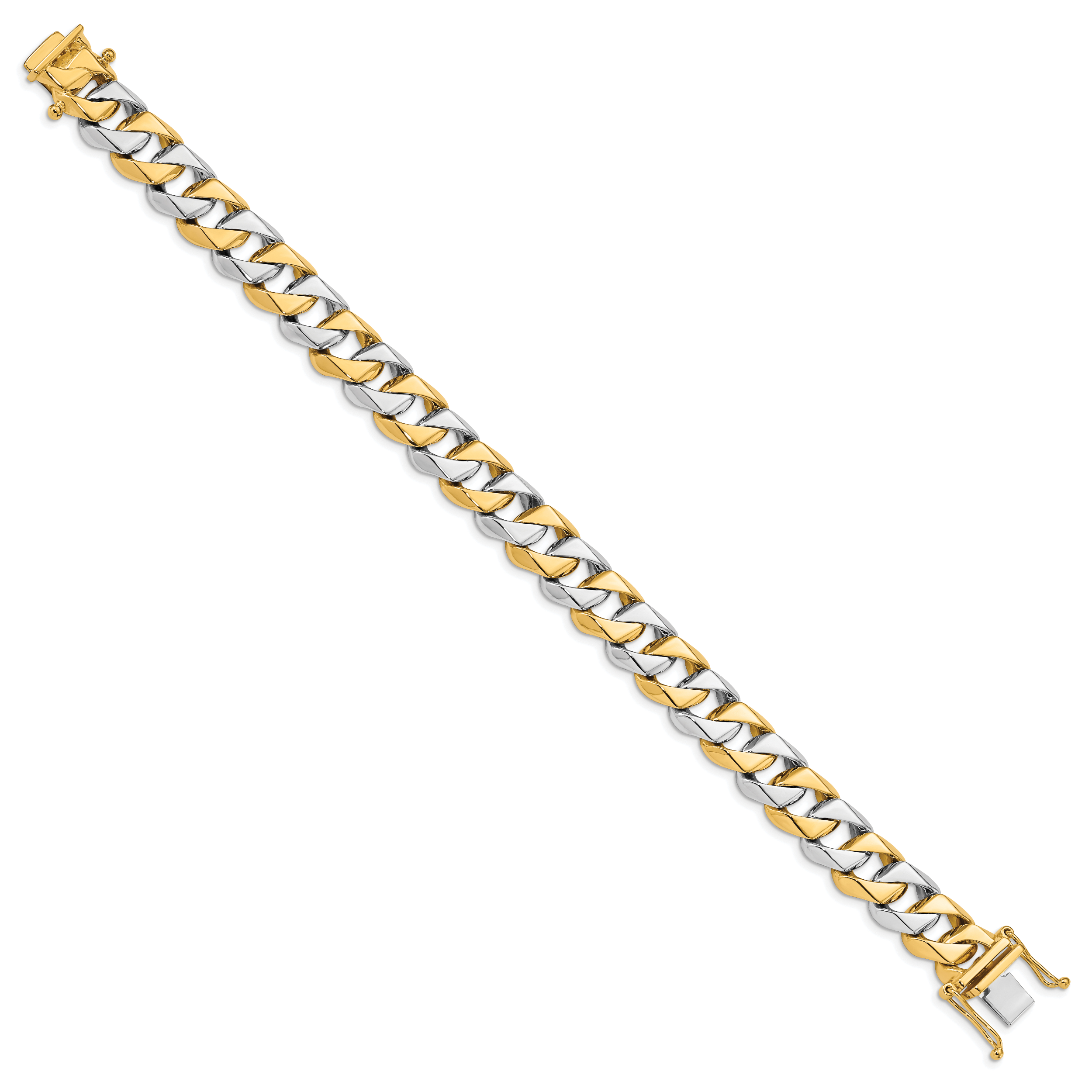 14K Two-tone 8.5 inch 11.2mm Hand Polished Fancy Link with Box Catch Clasp Bracelet Secondary image