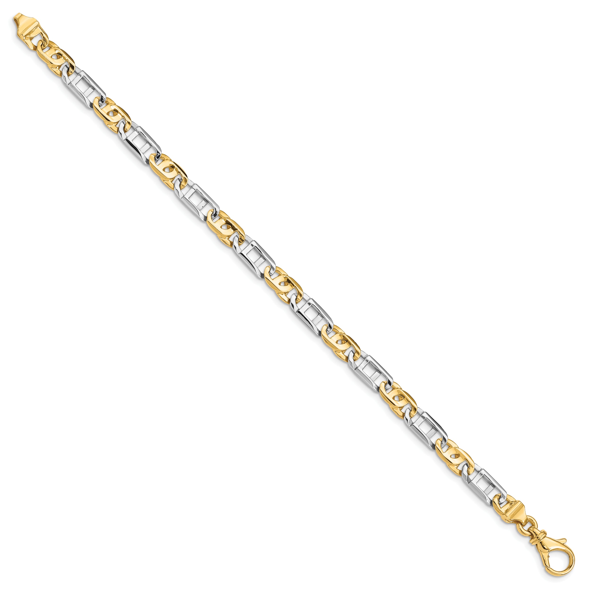 14K Two-tone 7.5 inch 5.5mm Hand Polished Fancy Link with Fancy Lobster Clasp Bracelet