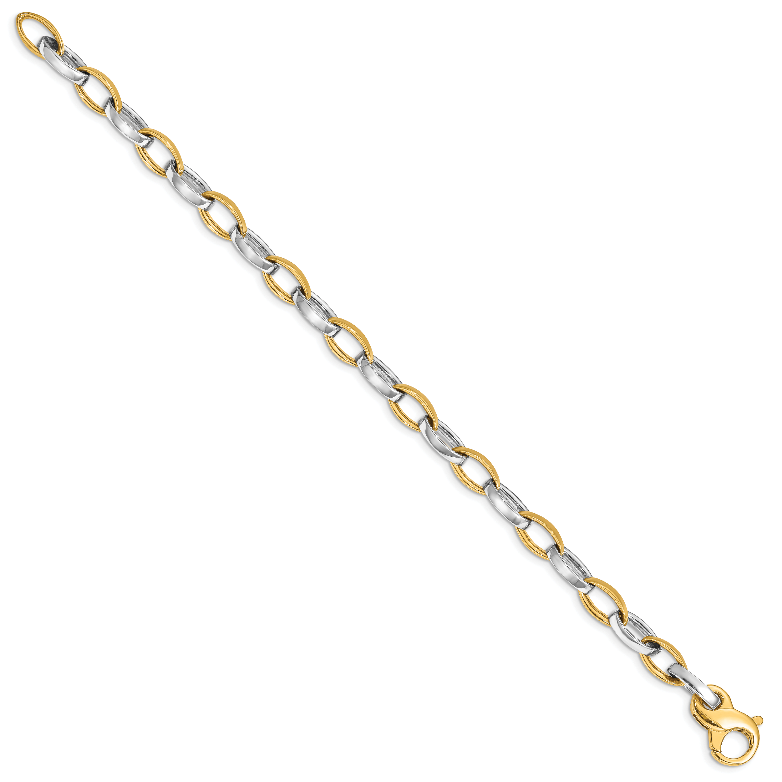 14K Two-tone 8.5 inch 6.6mm Hand Polished and Satin Fancy Link with Fancy Lobster Clasp Bracelet Secondary image
