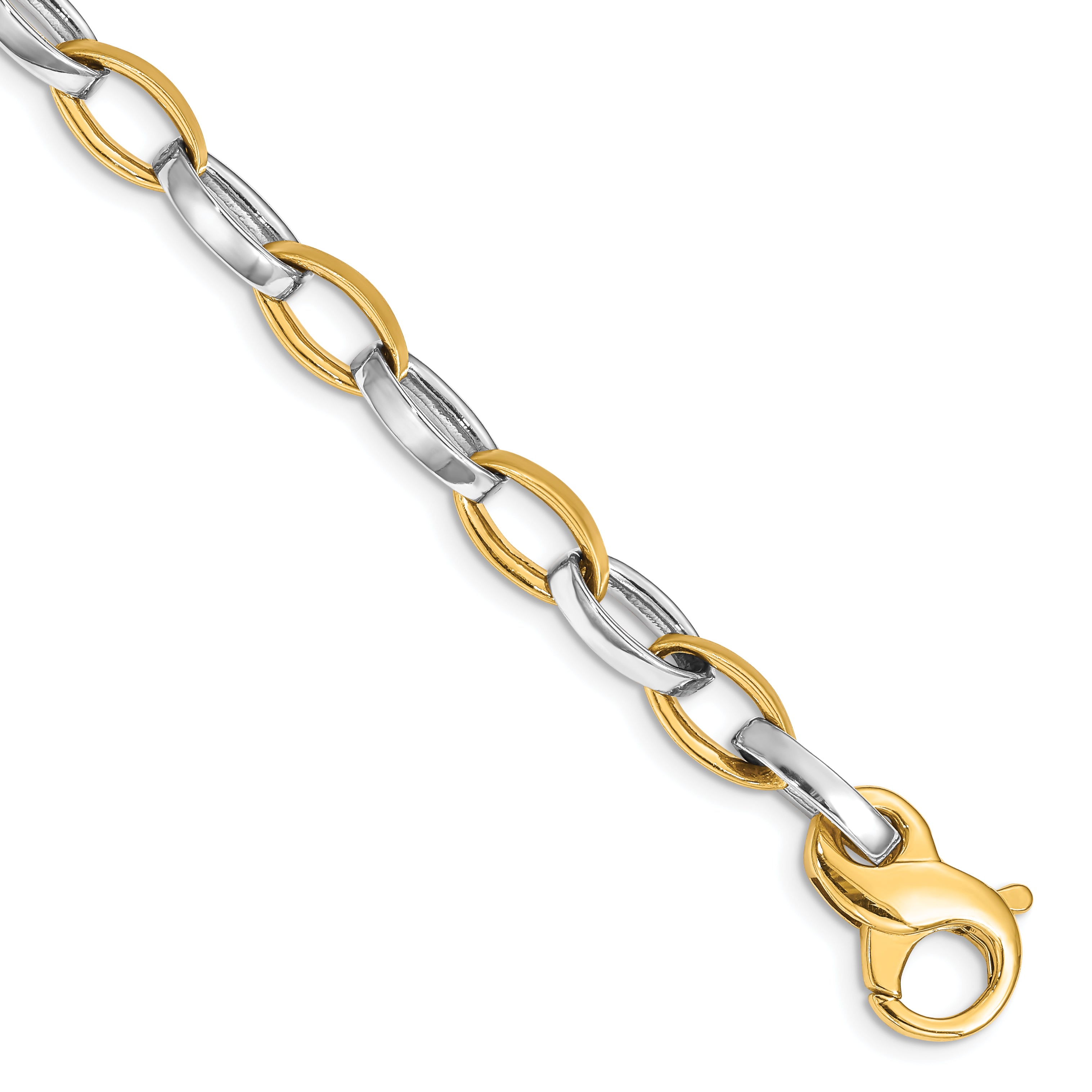 14K Two-tone 24 inch 6.6mm Hand Polished and Satin Fancy Link with Fancy Lobster Clasp Chain Main image