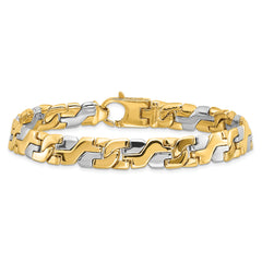 14K Two-tone 9 inch 8.8mm Hand Polished Fancy Link with Fancy Lobster Clasp Bracelet