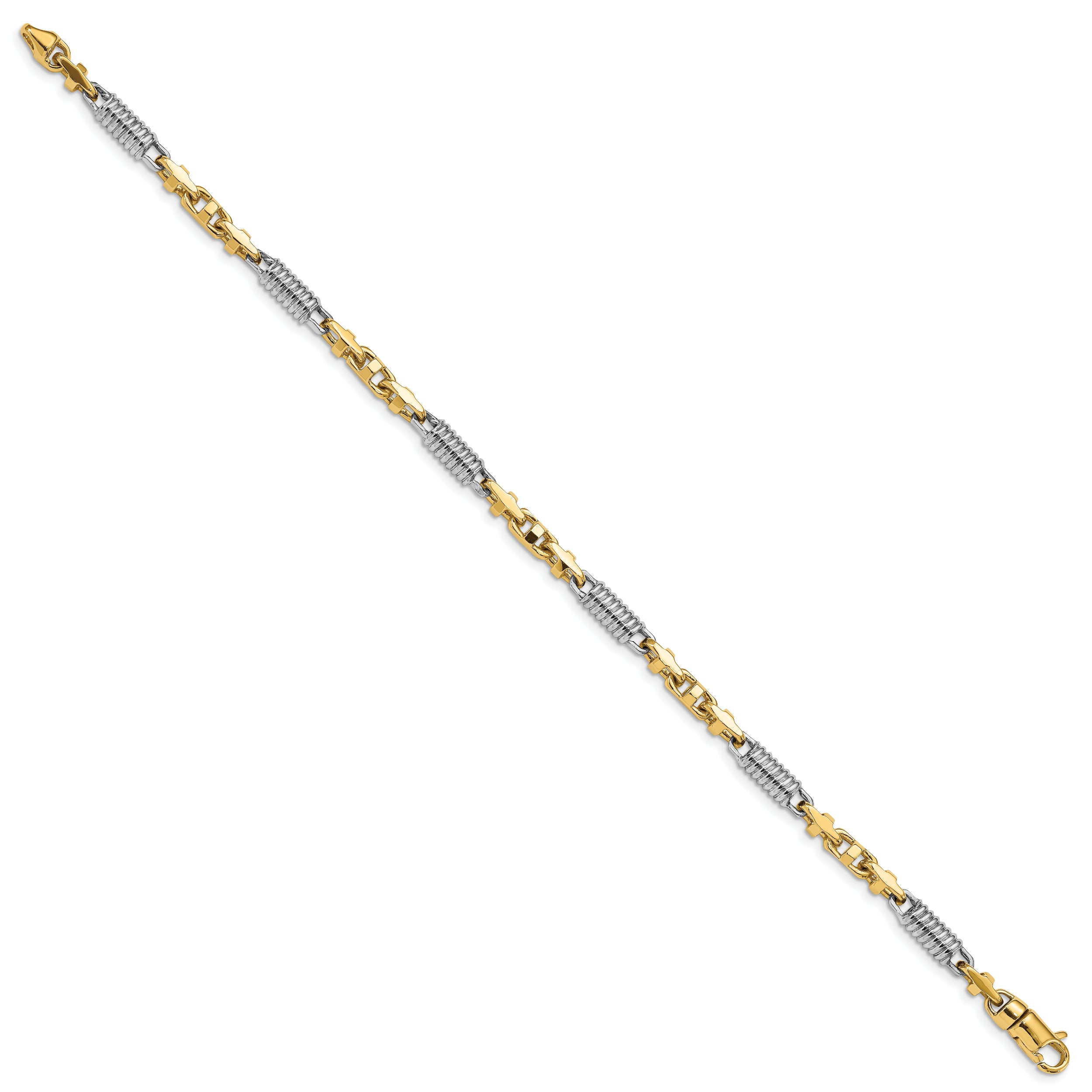 14k Two-tone 8.75 inch 4.6mm Hand Polished Fancy Link with Lobster Clasp Bracelet