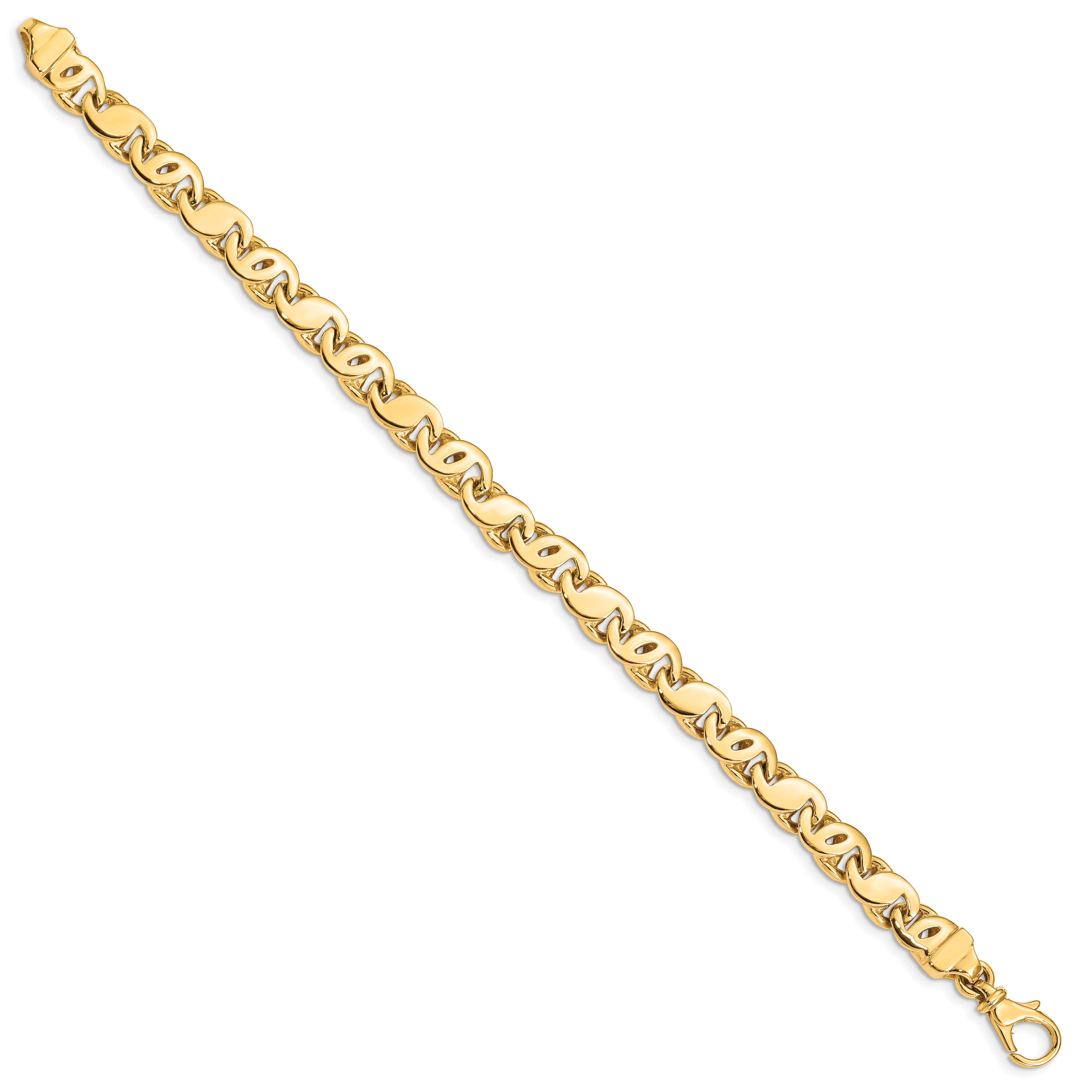 14K 8 inch 7.3mm Hand Polished Fancy S-Link with Fancy Lobster Clasp Bracelet