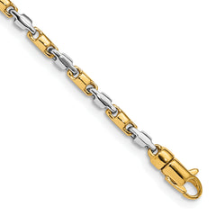 14K Two-tone 8 inch 2.5mm Hand Polished Fancy Link with Lobster Clasp Bracelet