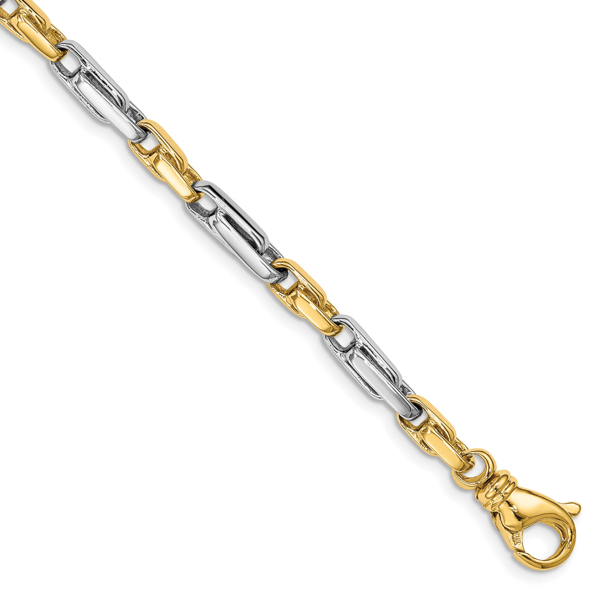 14K Two-tone 8.5 inch 5mm Hand Polished Fancy Link with Fancy Lobster Clasp Bracelet