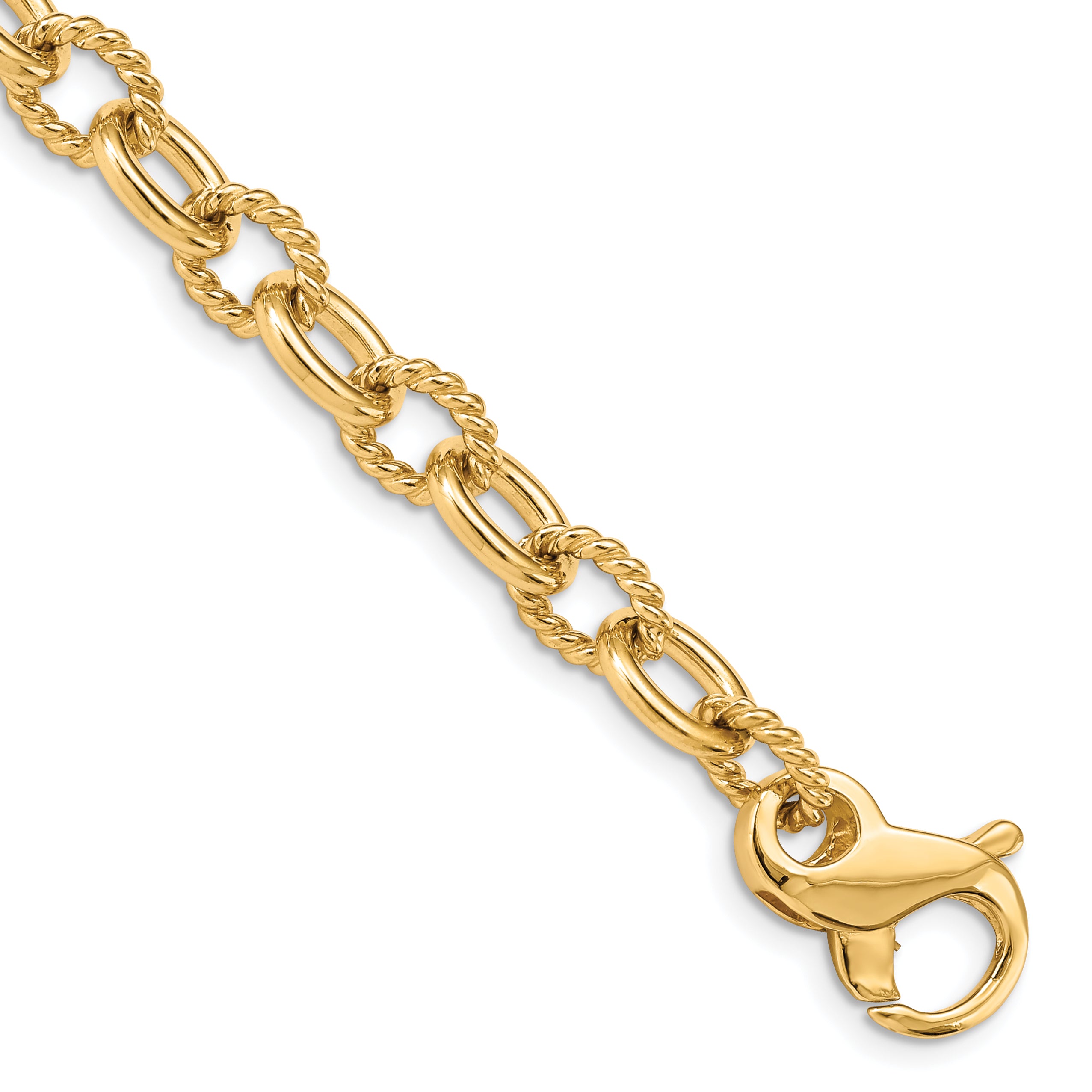 14K 8.5 inch 7.8mm Hand Polished and Textured Fancy Link with Fancy Lobster Clasp Bracelet Main image