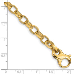 14K 8.5 inch 6.2mm Hand Polished with Ridged Edge Fancy Link Fancy Lobster Clasp Bracelet