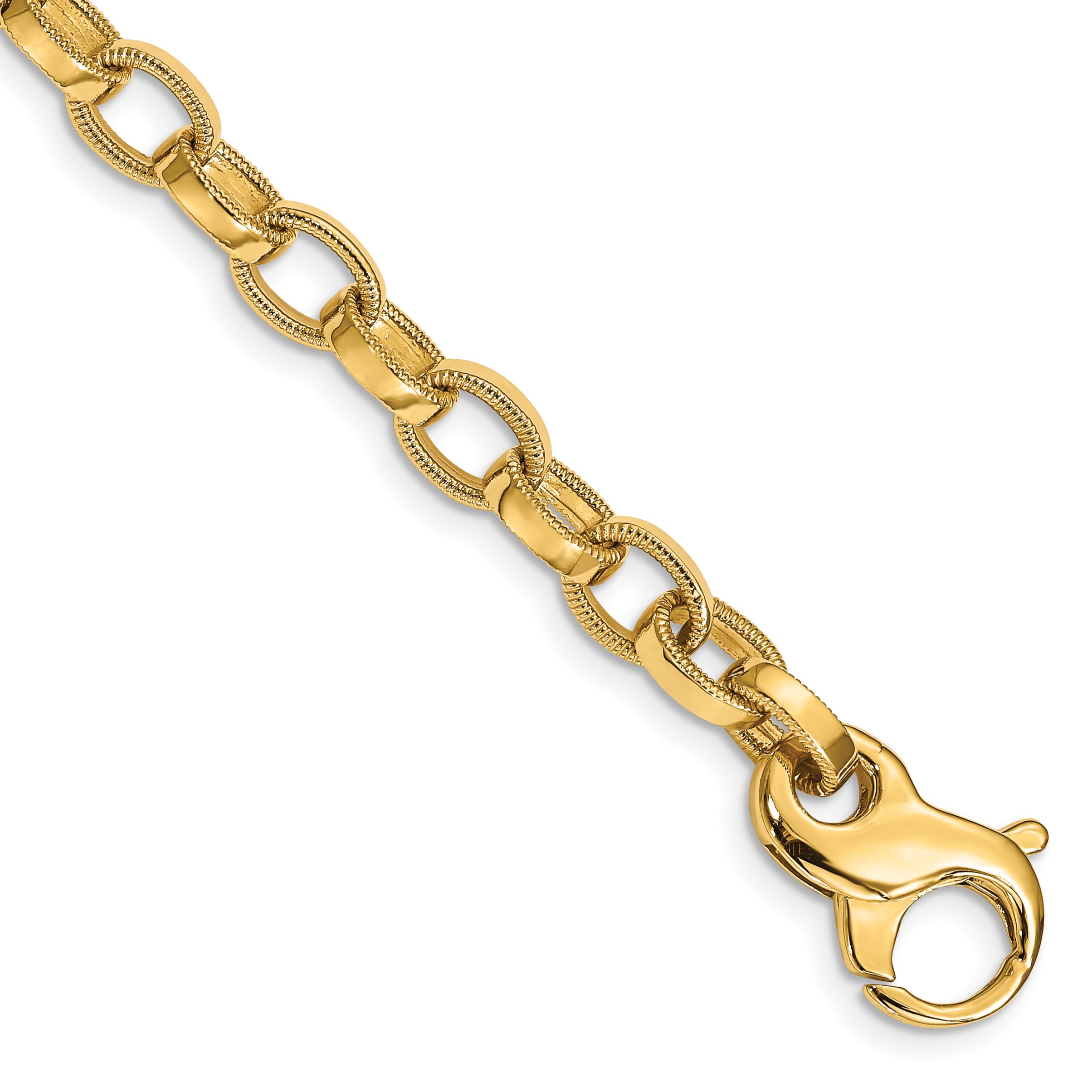 14K 8.5 inch 6.2mm Hand Polished with Ridged Edge Fancy Link Fancy Lobster Clasp Bracelet Main image