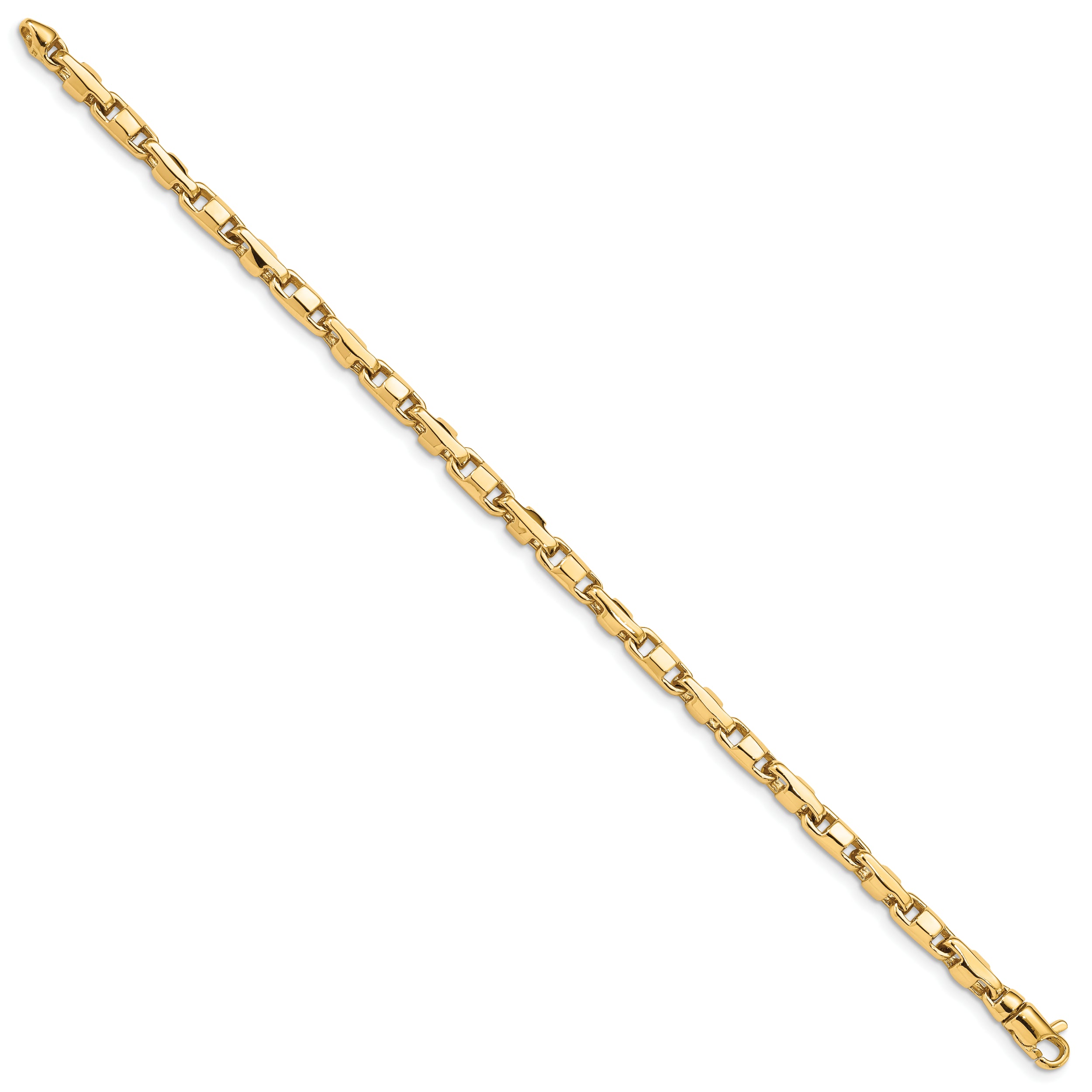 14K 7 inch 4mm Hand Polished Fancy Link with Lobster Clasp Bracelet