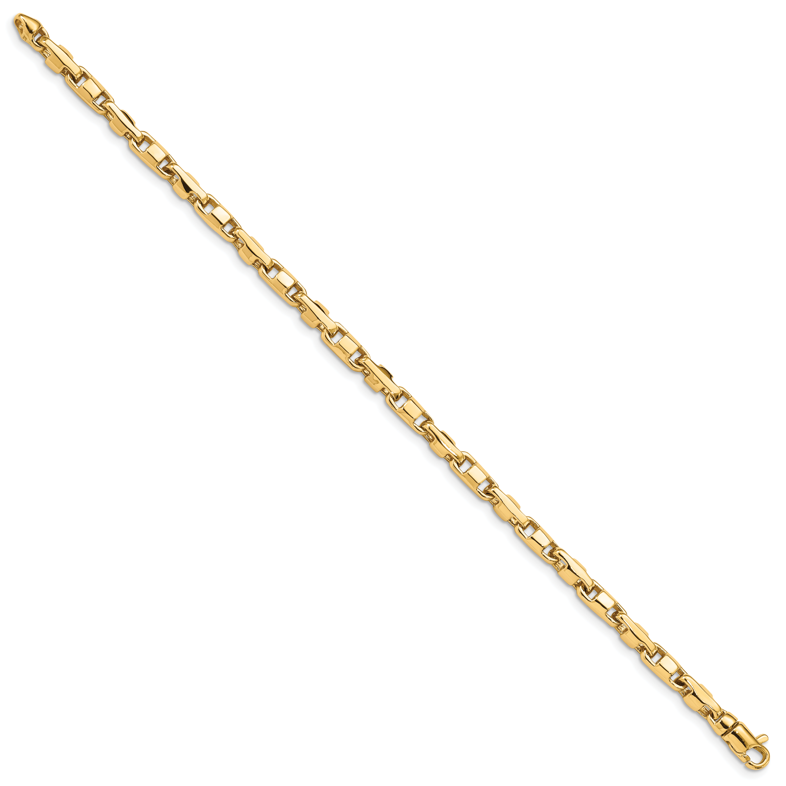 14K 7 inch 4mm Hand Polished Fancy Link with Lobster Clasp Bracelet