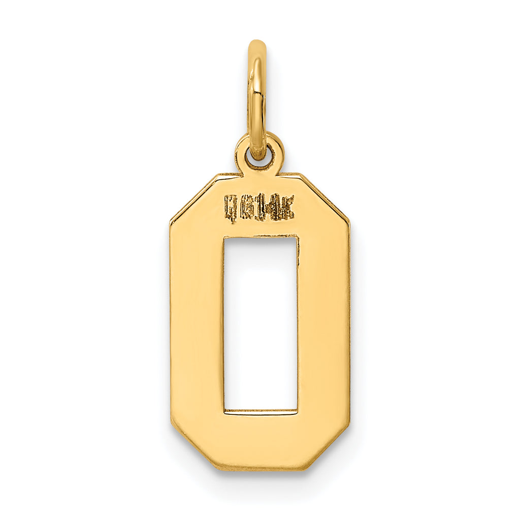 14K Gold Polished Number 0 Charm Medium, Laser Cut Elegance