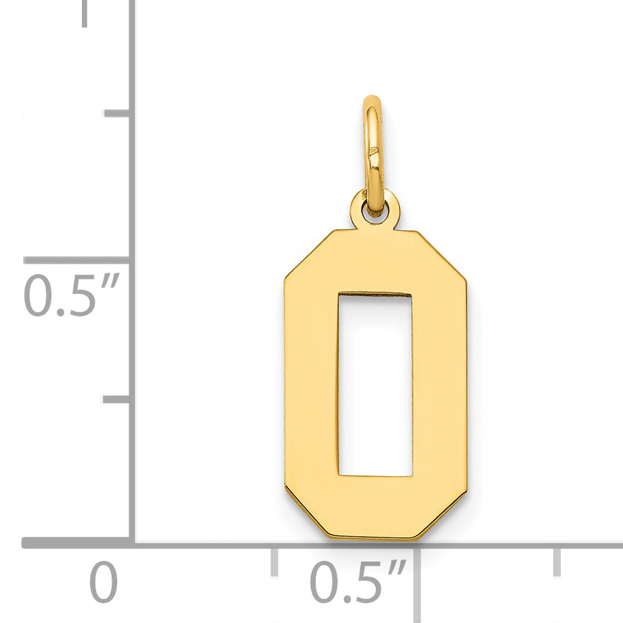 14K Gold Polished Number 0 Charm Medium, Laser Cut Elegance
