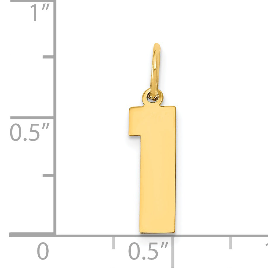 14K Gold Polished Number 1 Charm  Medium, Laser Cut Elegance