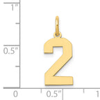 14K Gold Polished Number 2 Charm with Laser Cut Design