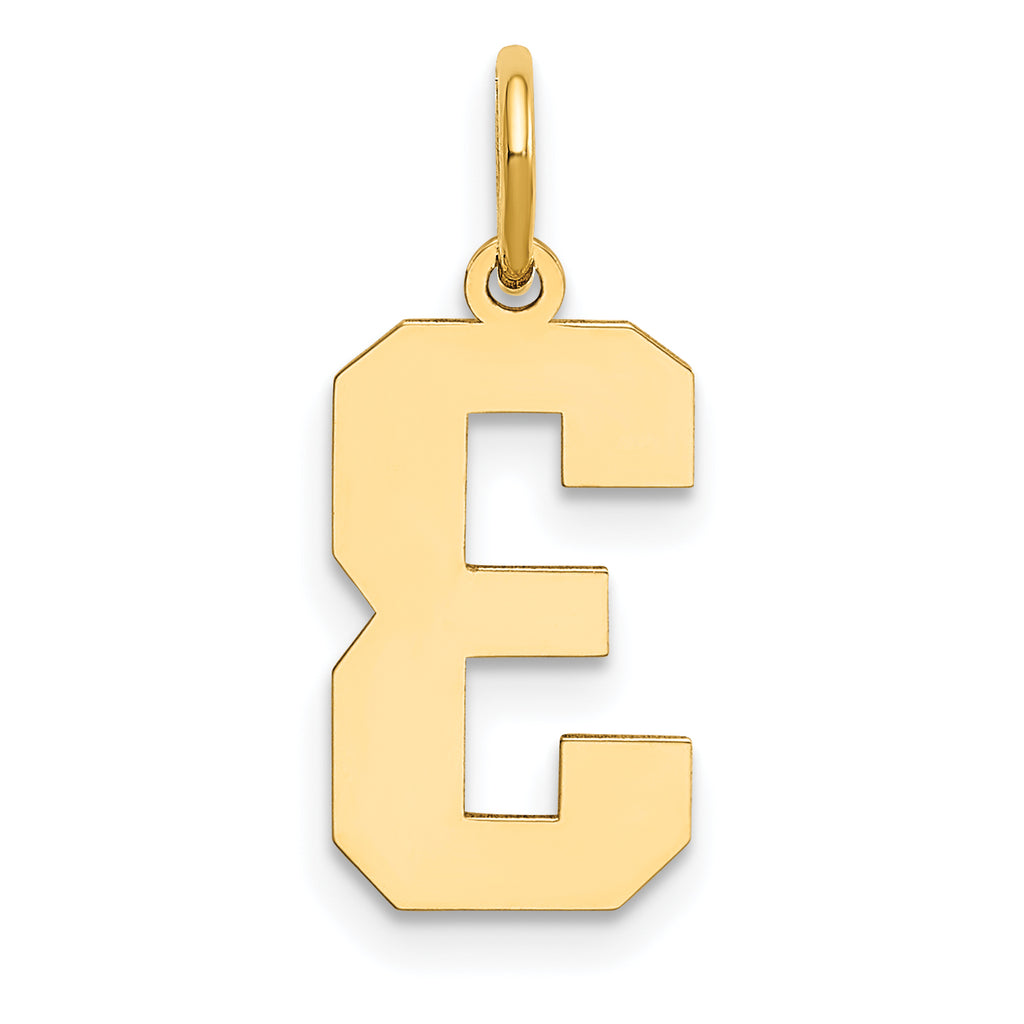 14K Gold Polished Number 3 Charm with Laser Cut Design